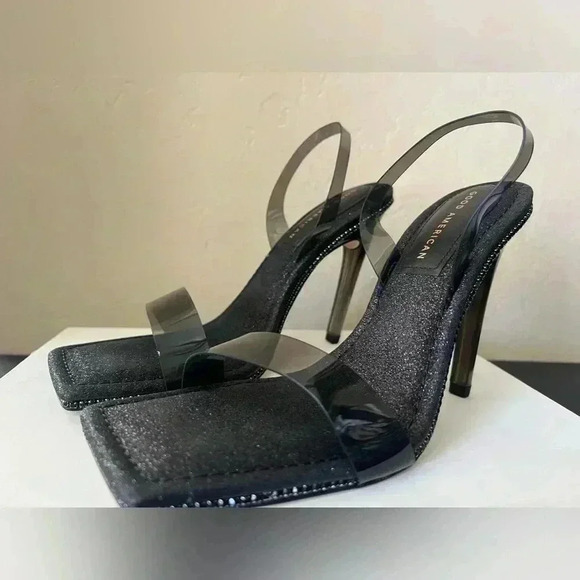 GOOD AMERICAN CRYSTAL CRUSH LUCITE SANDAL STILETTO HEELS SIZE 9 1/2 - Picture 2 of 11
